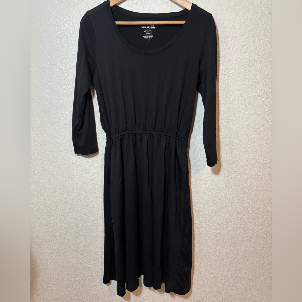 Wool& Fiona Merino Wool Blend Black Scoop Neck Defined Elastic Waist Size Small